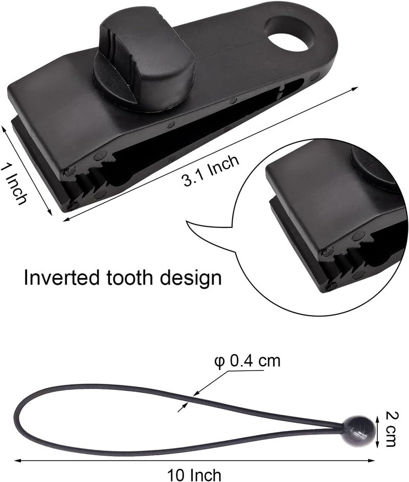 BINCKIN 20 Pcs Heavy Duty Tarp Clips with Bungee Cord Balls, Lock Grip Secure Clamps for Tent, Canopy, Awning & Camping Gear (Black) - Image 2
